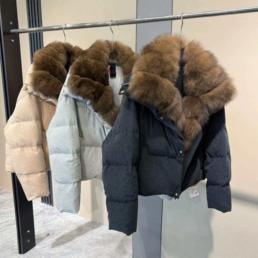 oversized fox lapel goose down jacket retro thickened warm puff light luxury and thin small versatile jacket