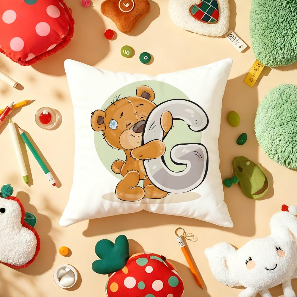 Cute Cartoon Bear Animal Letter Cushion Cover Plush Fabric Soft DoubleSided Printed Sofa Warm Winter Home Gift Pillow Cover