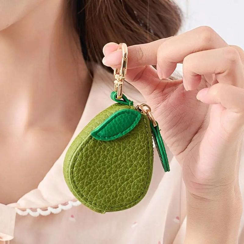 Cute Fruit Shape Leather Coin Purse Mini Zipper Earphone Bag Keychain Pendant Wallet for Women Girls Gift