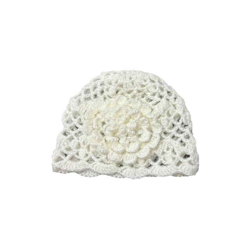 Crochet 3D Flower Beanies Hat For Women Soft Nylon Knit Hat Fashion Accessory Photography Props Multiple Colors белый