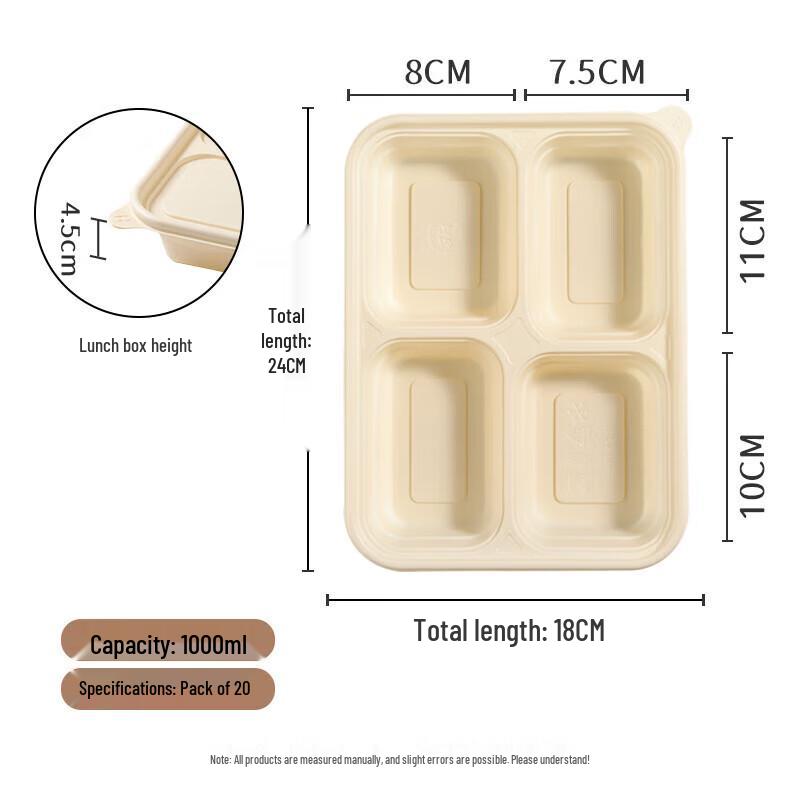 Meichu Biodegradable Corn Starch 4-Compartment Lunch Boxes with Lids