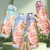 1PC Soft Pink Rose Bouquet Print 750ml Color Plastic Sports Water Bottle Leakproof Flip Straw Lid Suitable for Sports Office Home Use