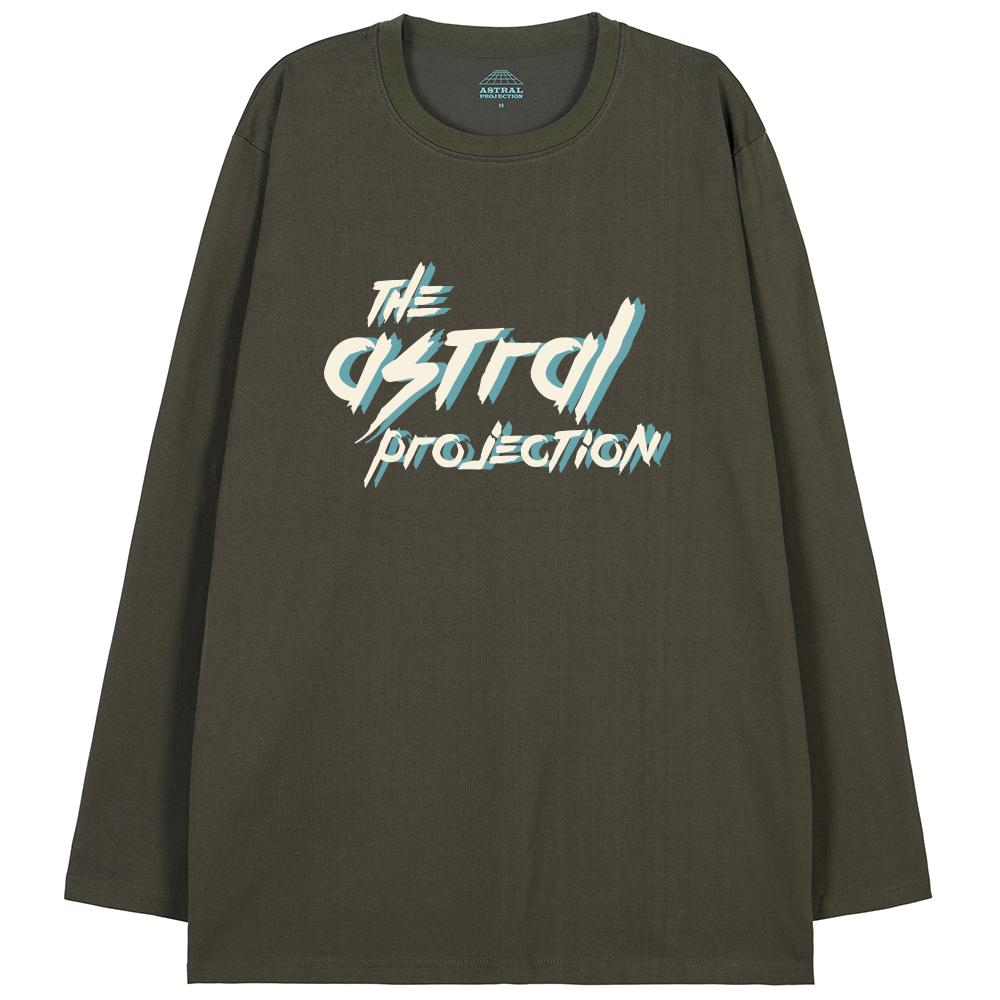 Astral Projection Punk Lettering Oversized Long Sleeve T-Shirt_Khaki Xxl