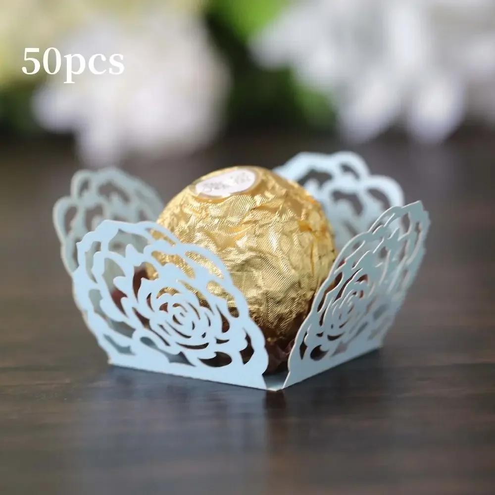 50pcs Chocolate Packing Chocolate Tray Paper Hollow-Out Rose Lace Truffle Wrappers Dessert Decor Chocolate Candy Cups Party