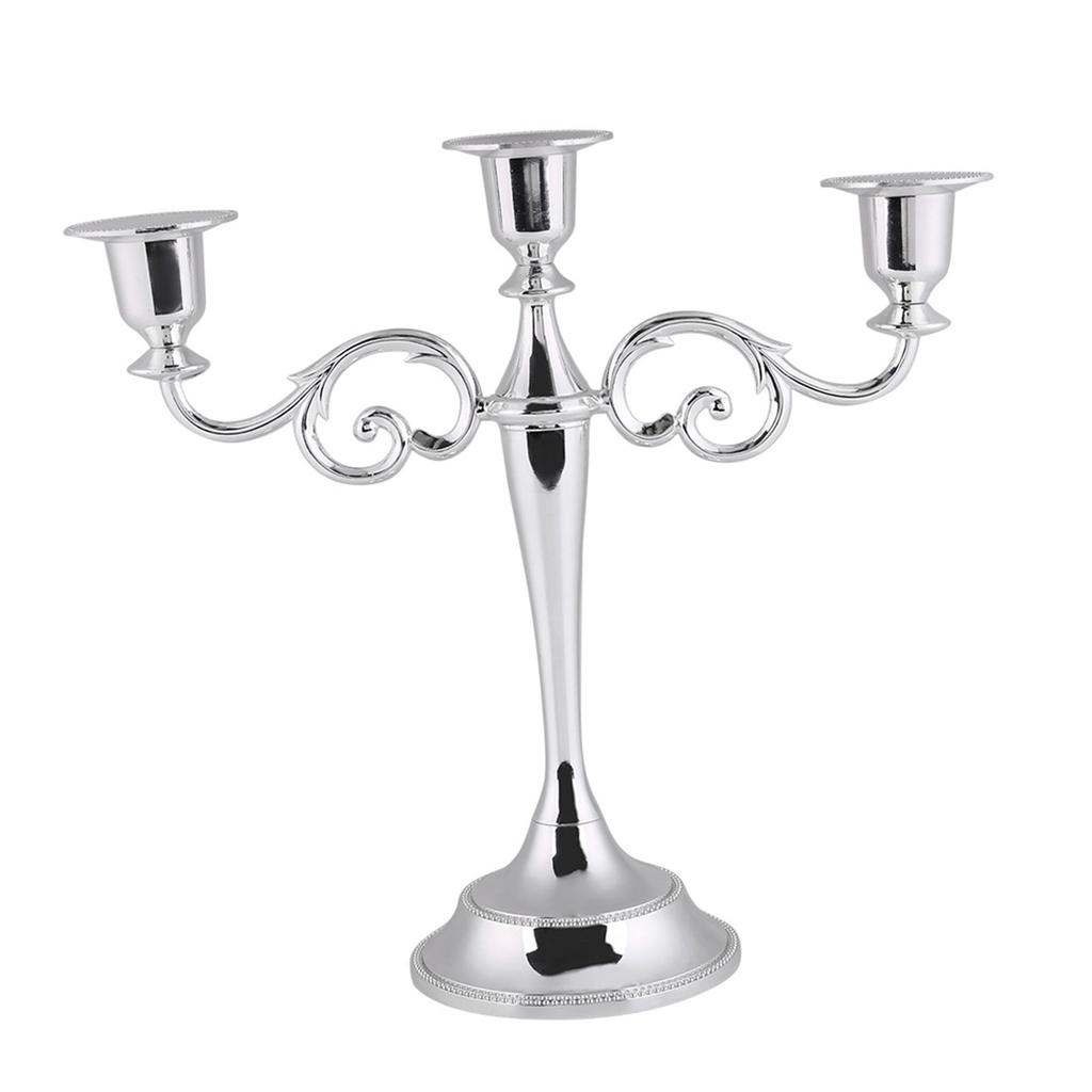 3 Arms Metal Candle Holder European Style Candelabra Wedding Candlestick Home Decor (Silver)