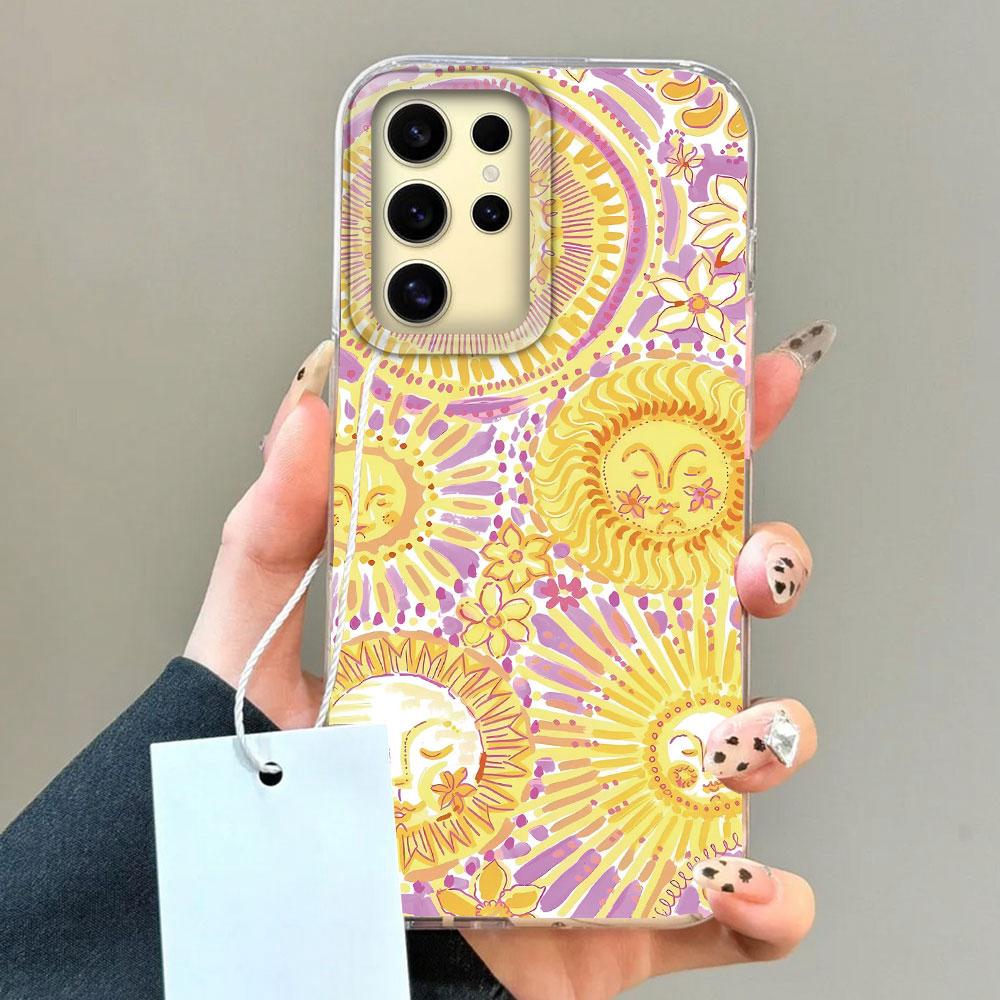 Green Sun Face Planet Fruit Trendry Feather Texture Phone Case for Samsung Galaxy S25 S24 S23 S22 S21 FE Plus Ultra Shell Cover