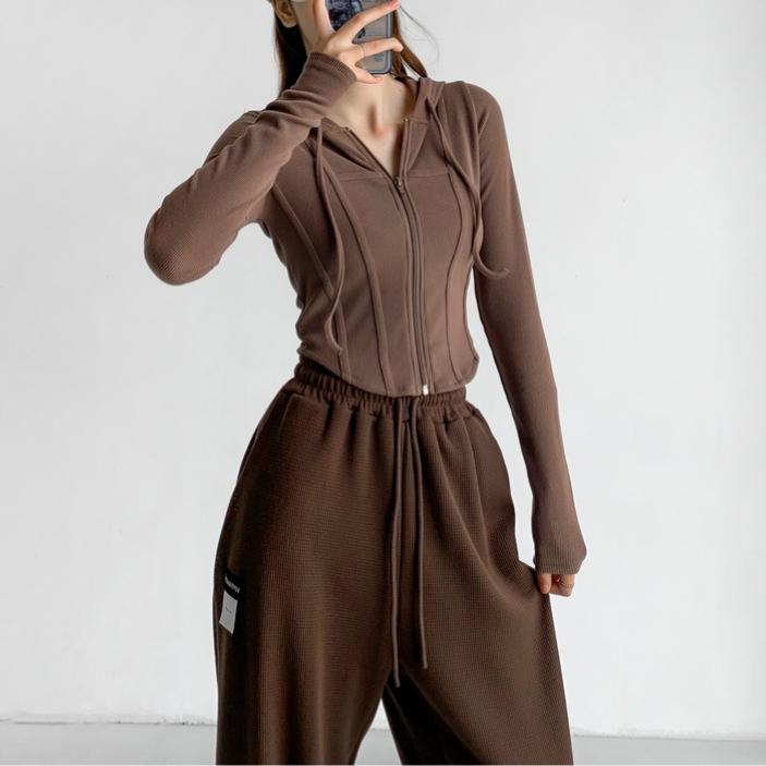 FiveFive Модная женская толстовка с длинным рукавом Повседневная толстовка с капюшоном Y2k Укороченная толстовка с капюшоном S коричневый