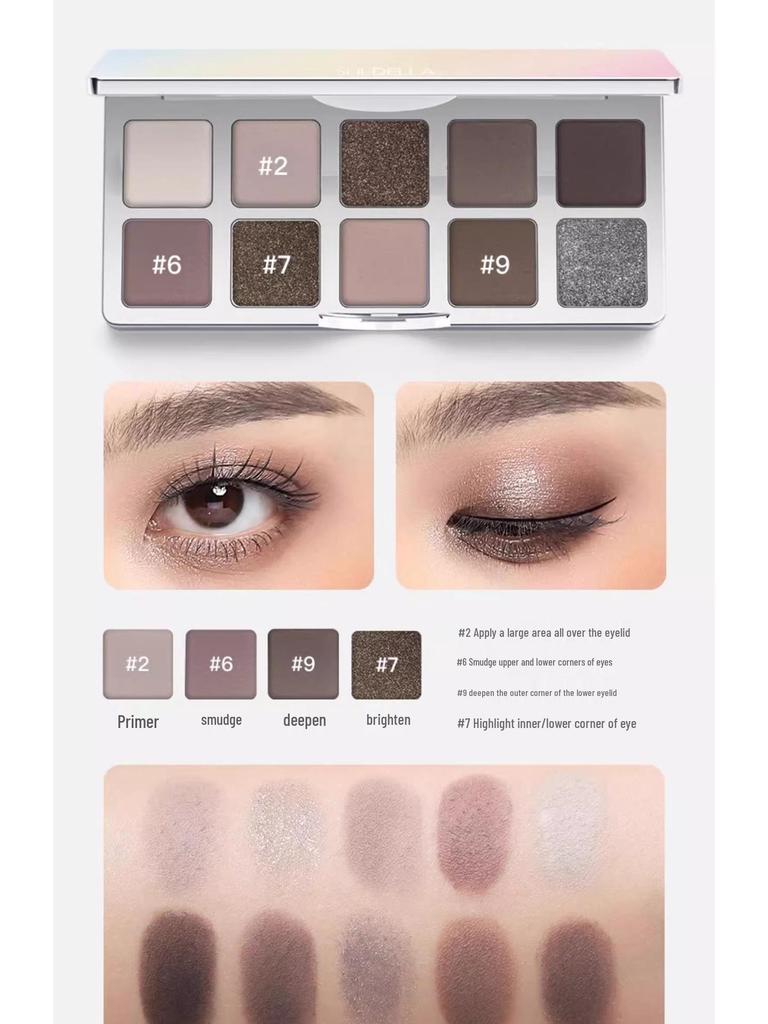 Shedella Dreamy 10-Color Eyeshadow Palette: Blue, Black Glitter, Green Ripple Shades