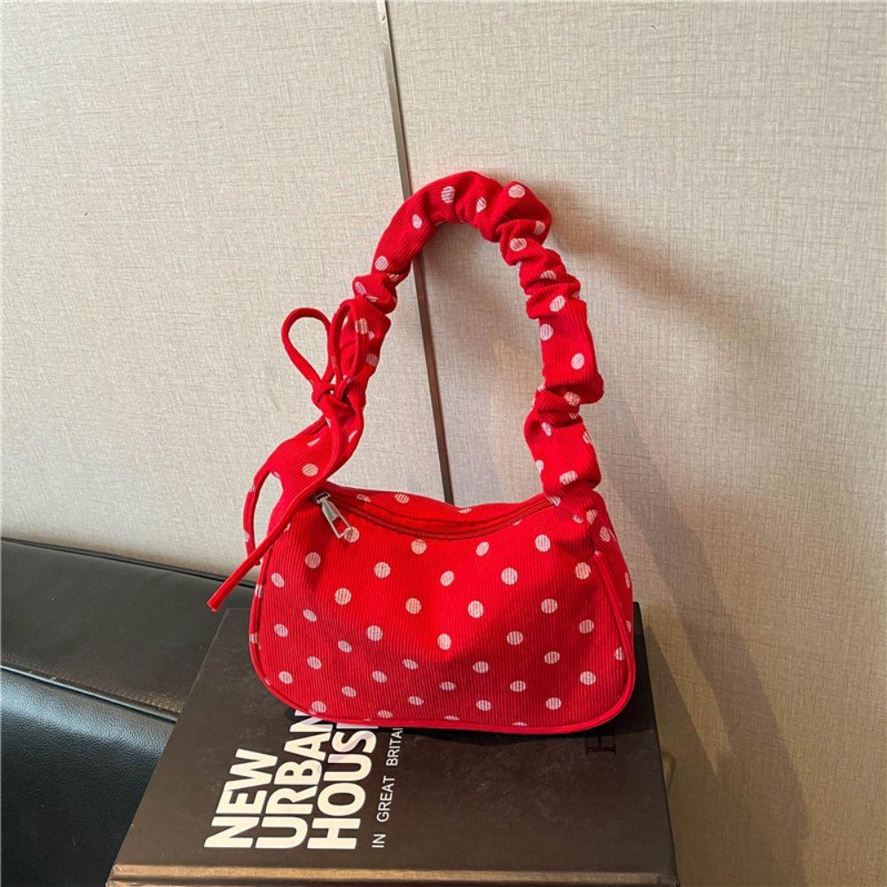 Cloth Polka Dot Shoulder Bag Ruched Strap Canvas Underarm Bag Comfortable Printed Handbag Shopping