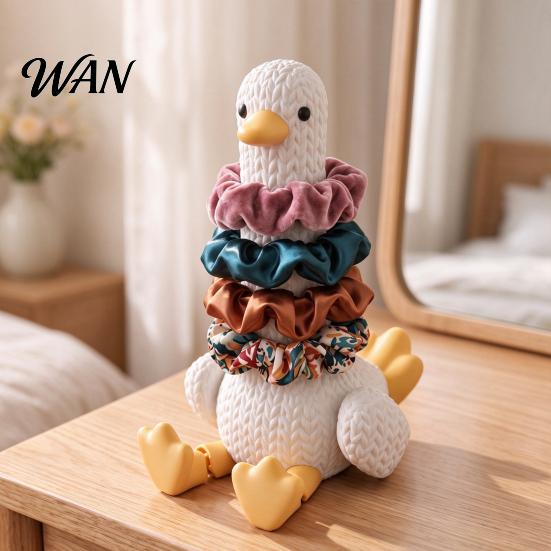Hair Rope Storage Holder 3D Printed Articulated Goose Ties Rack, Cute Knitted Texture Desktop Organizer for Dressing Table Accessories and Headbands,