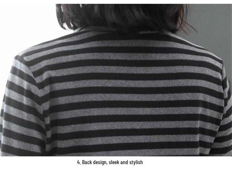 Dámský sametový top s dlouhým rukávem a pruhy, s vysokým límcem, nadměrná velikost, na podzim a zimu 2024