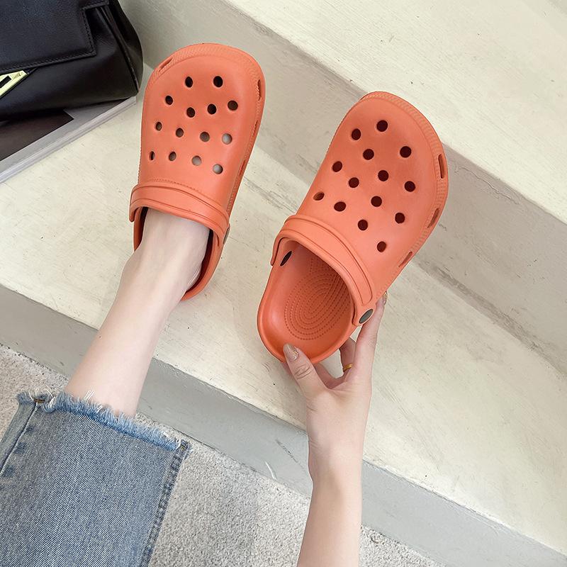 Hole shoes women's non-slip year new lazy beach bag head semi-cool slippers women's summer wear