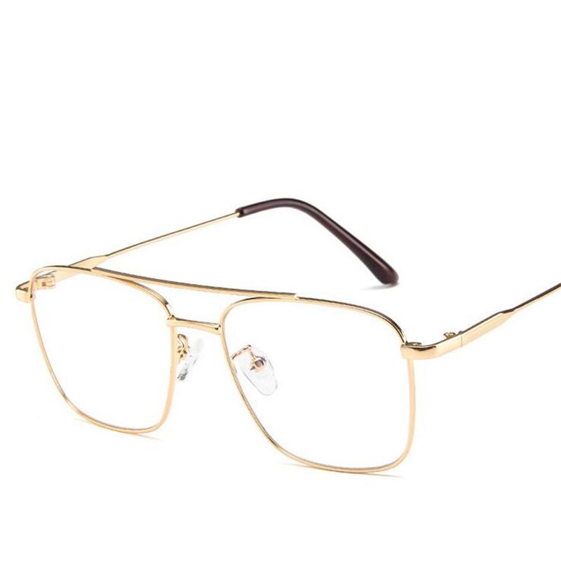 Double Beam Anti Blue Light Square Prescription Glasses For The Nearsighted Vintage Metal Myopia Spectacles -0.5 -0.75 To -6.0