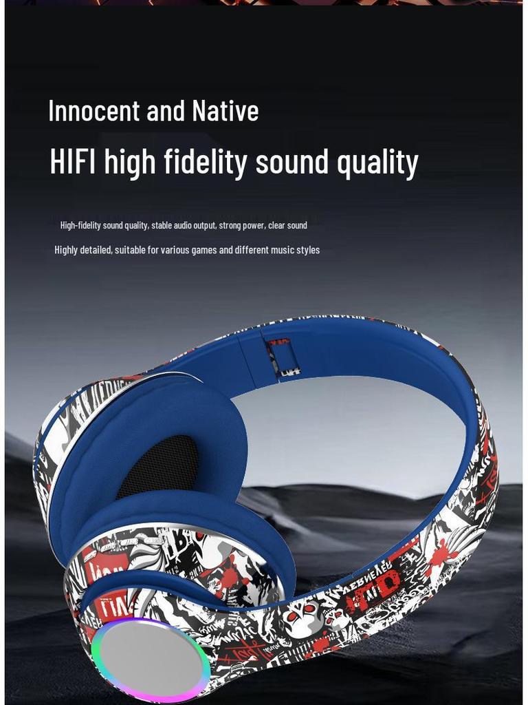 Graffiti Wireless Over-Ear Headphones with Heavy Bass - Bluetooth 5.4 Universal Headset for Music and Mobile Devices.