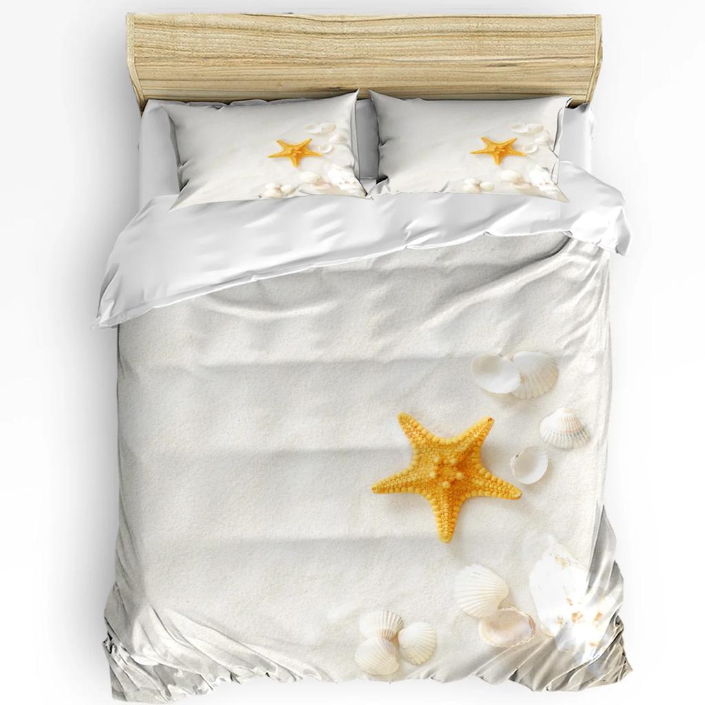 Seashells Conch Starfish Beach Sand Bedding Set 3pcs Duvet Cover Pillowcase Kids Adult Quilt Cover Double Bed Set Home Textile