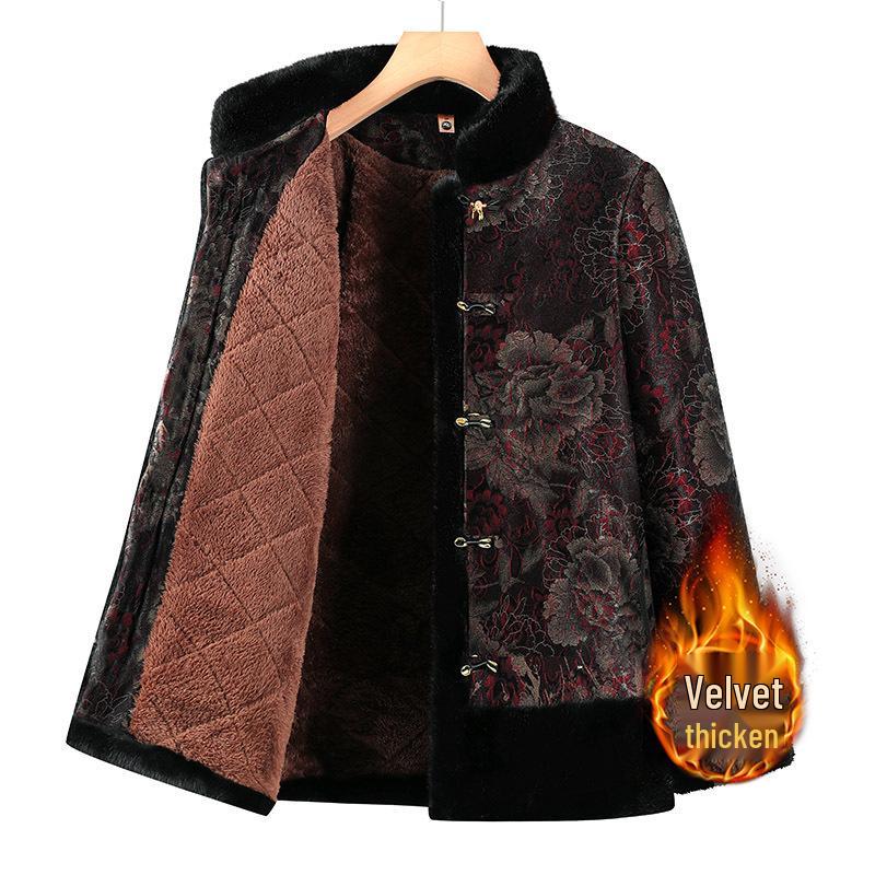 

Elderly Women s Chinese Style Cotton Jacket - Fleece Lined, Stand Collar, Plus Size Winter Coat 4XL (135-150 jin) червоний