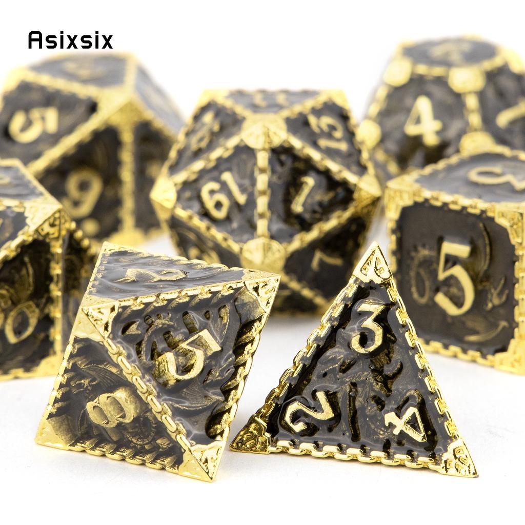 7 Pcs Black Golden Dragon Metal Dice Solid Metal Polyhedral Dice Set Suitable For Role-Playing Dice PropBoard Game Gift