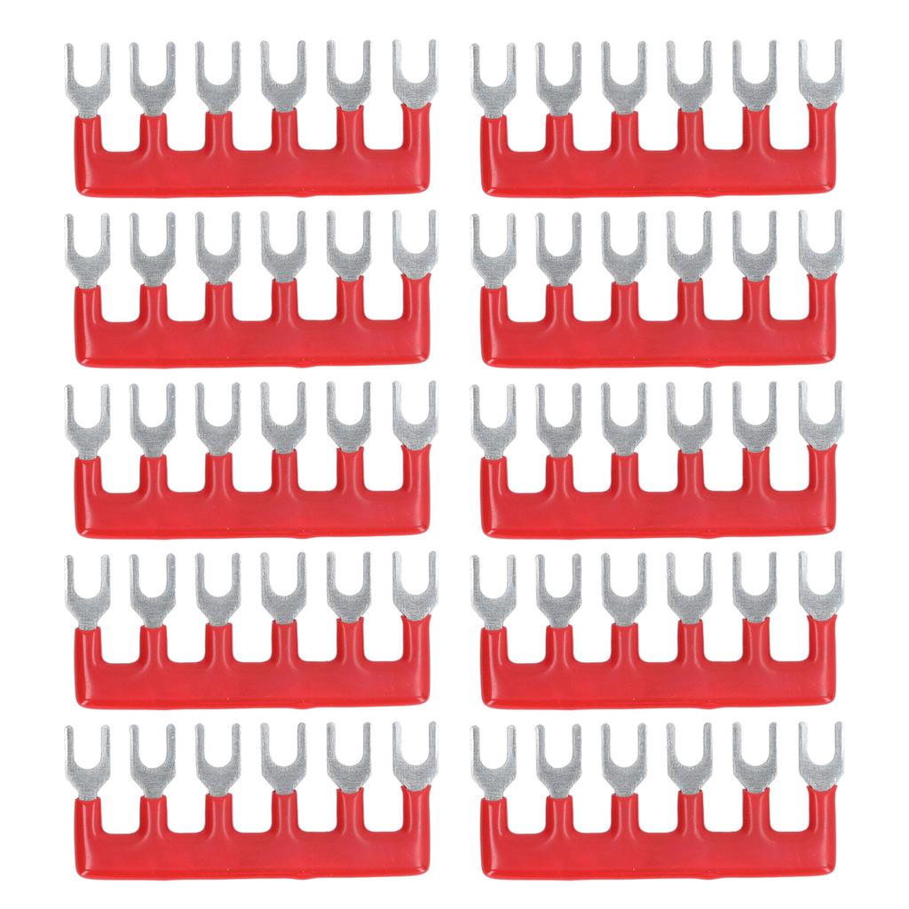 10pcs Fork Type Terminal Strips 400V 15A Pure Copper PVC Flame Retardant Jumper Block Terminal Strips for Factory Red