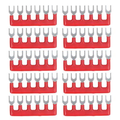 10pcs Fork Type Terminal Strips 400V 15A Pure Copper PVC Flame Retardant Jumper Block Terminal Strips for Factory Red