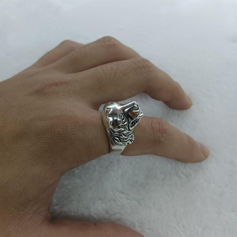 Adjustable Open Ring Men Women Dog Head Zodiac Sign Retro Plated Statement Jewelry