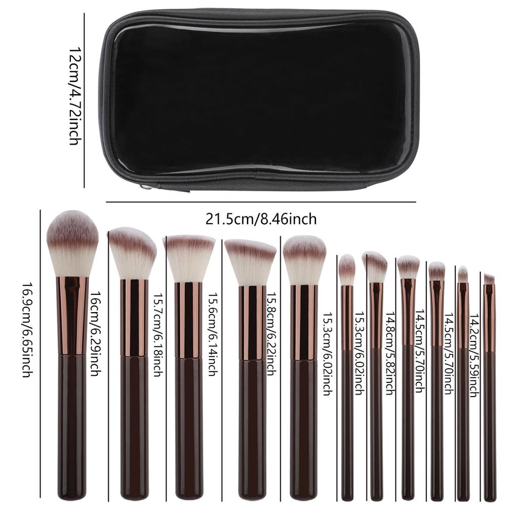 11pcs Solid Wood Handle Makeup Brush Set with Bag Three Color Loose Powder Brush Foundation Brush Eye Shadow Brush