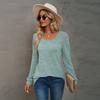 Autumn and Winter Popular T-shirt Solid Color U-neck Wrinkled Long-sleeved Casual Puff Sleeve Bottoming Shirt