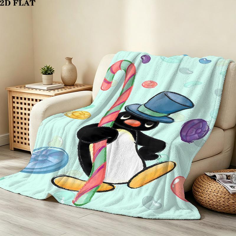 1PC Pingu Patterned Flannel Blanket Suitable For All Seasons For Home Decor Warmth And Comfort Gifts Holiday Present
