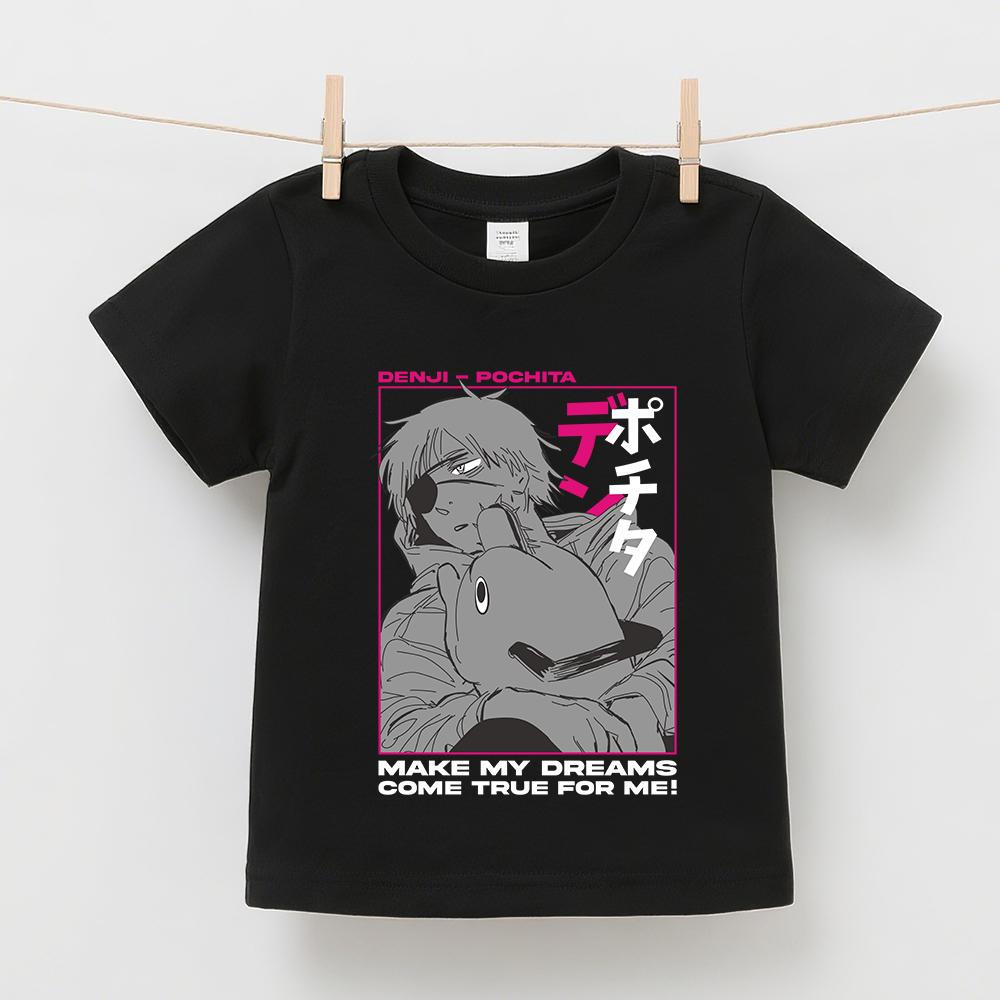 Chainsaw Man Denji x Pochita Anime Graphic Print Kids Cotton T Shirt Boys Girls Short Sleeve Summer Casual Top