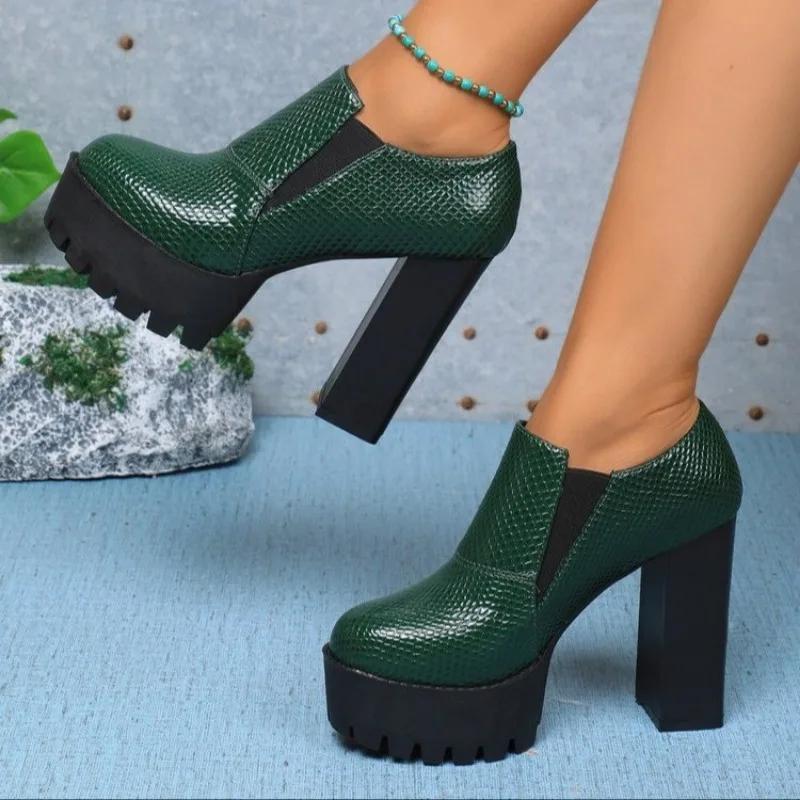 

Женская обувь 2024 Горячий бренд Слипоны Женские туфли на высоком каблуке Горячая распродажа Туфли-лодочки с круглым носком Новые Большие размеры Супервысокая обувь для женщин 42