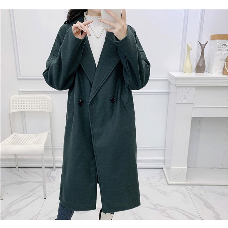 

Women s Spring Fresh and Loose Long Woolen Suit Collar Dark green S