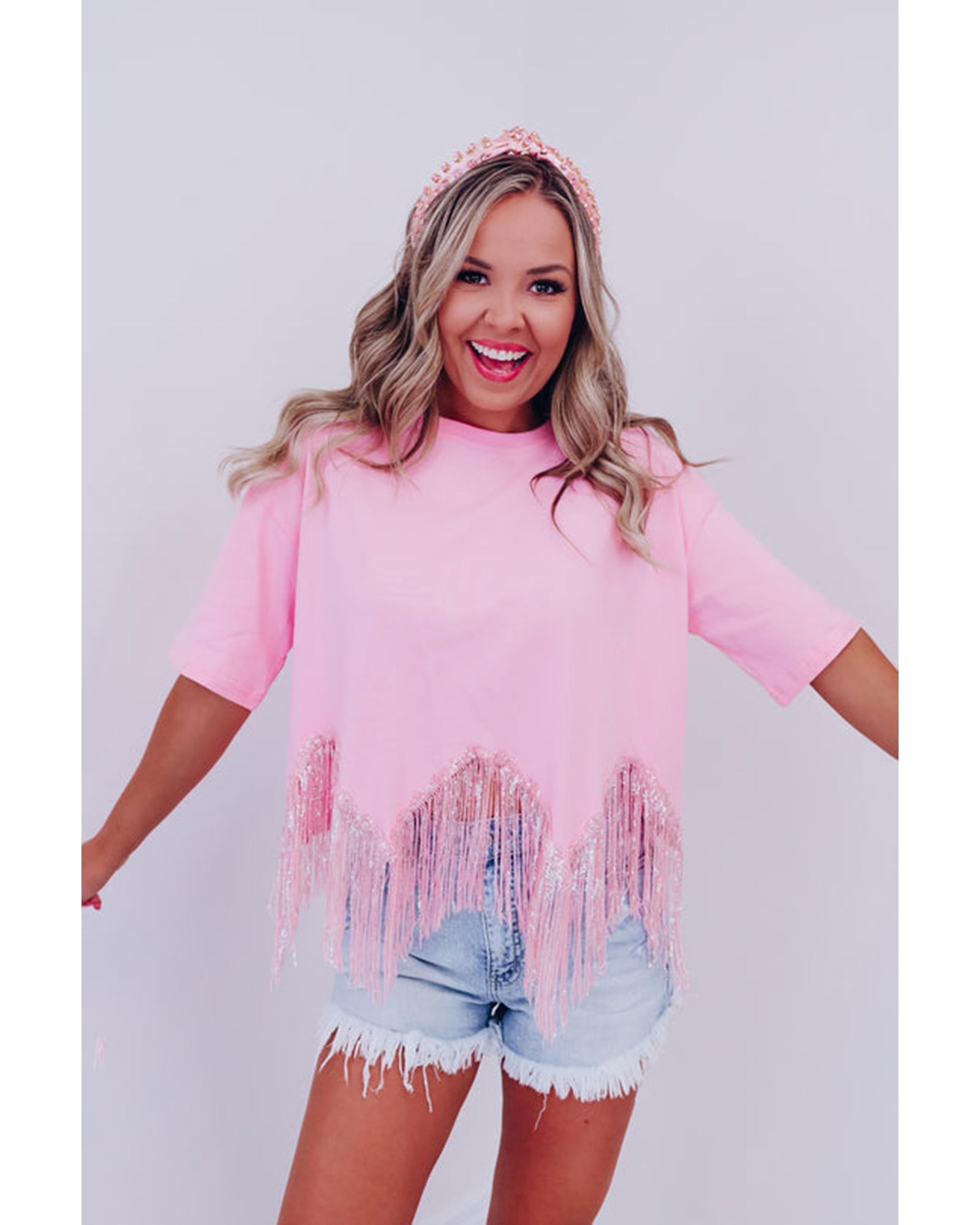 

Azura Exchange Pink Fringed Sequin Crop T-shirt XL рожевий