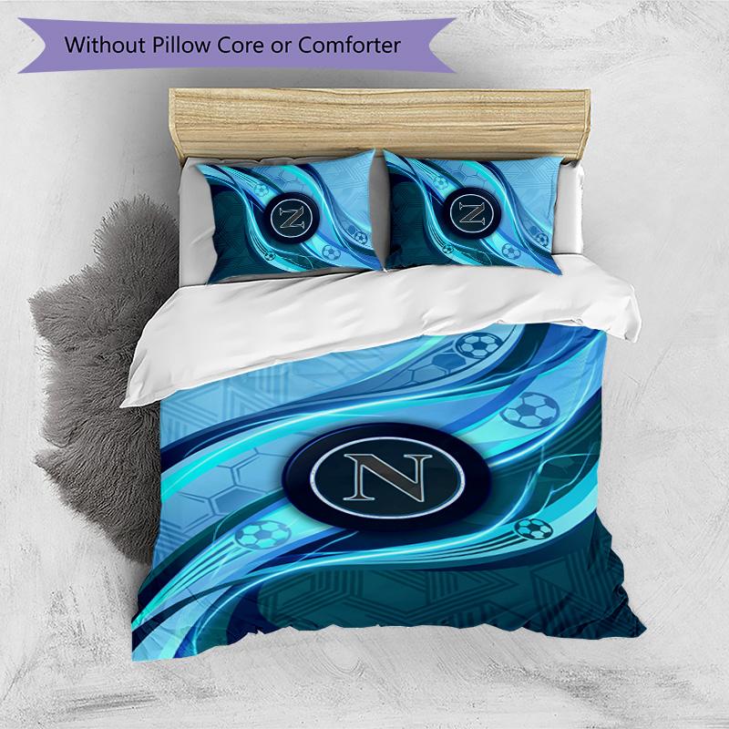 Set Lenzuola 3 Pezzi Stampato Napoli FC Traspirante Copripiumino con Federe Biancheria da Letto Decorativa per Camera da Letto Casa