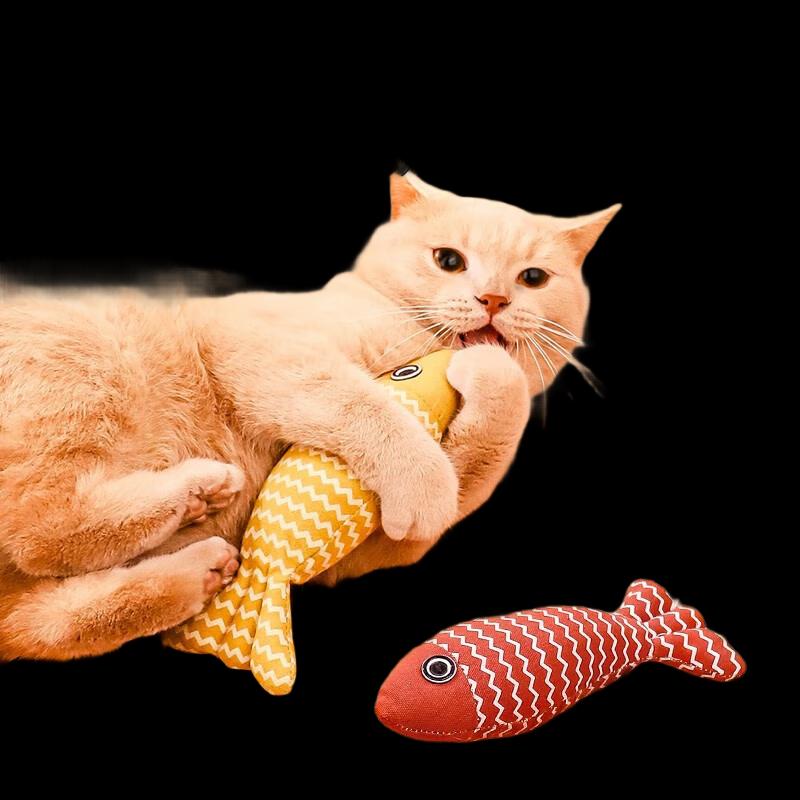 Silent Catnip Linen Fish Teaser Wand Toy Set