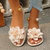 Platte Parelsandalen voor Dames, Zomer 2026 Nieuw Grote Maat Modieuze Bloemensandalen