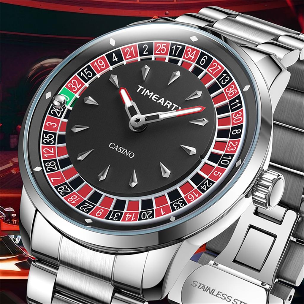Orologio da uomo Nuovo Design Roulette Europea Gioco di Carte Moda Movimento al Quarzo Orologio da Polso in Acciaio Inossidabile