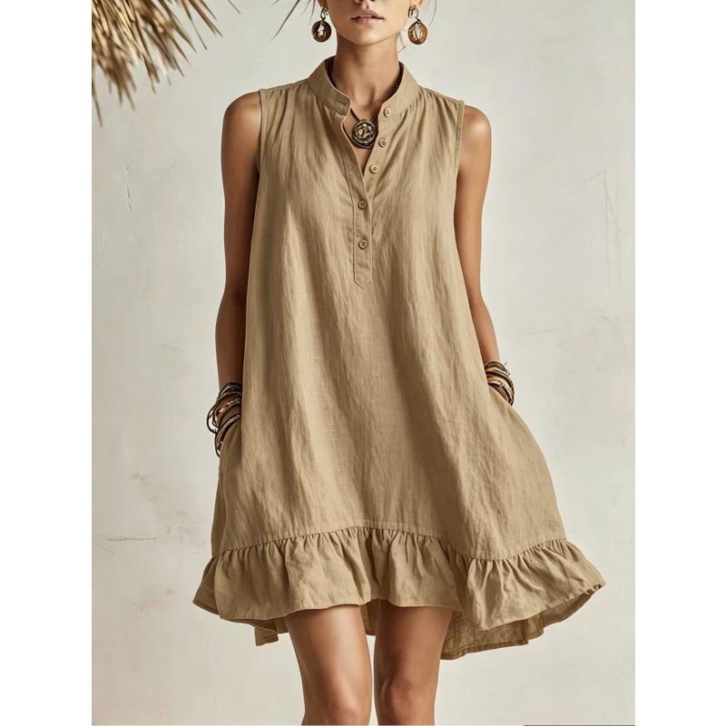 Summer New Style Loose-fitting Fashionable Casual Ruffled Buttoned Dress for Women