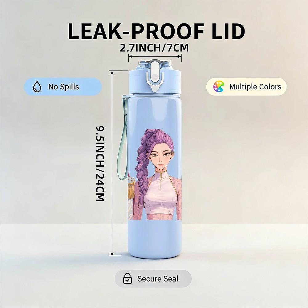 1PC Three Pretty Girls Character Cartoon Print 750ml Color Plastic Sports Water Bottle Leakproof Flip Straw Lid Suitable for Sports Office Home Use