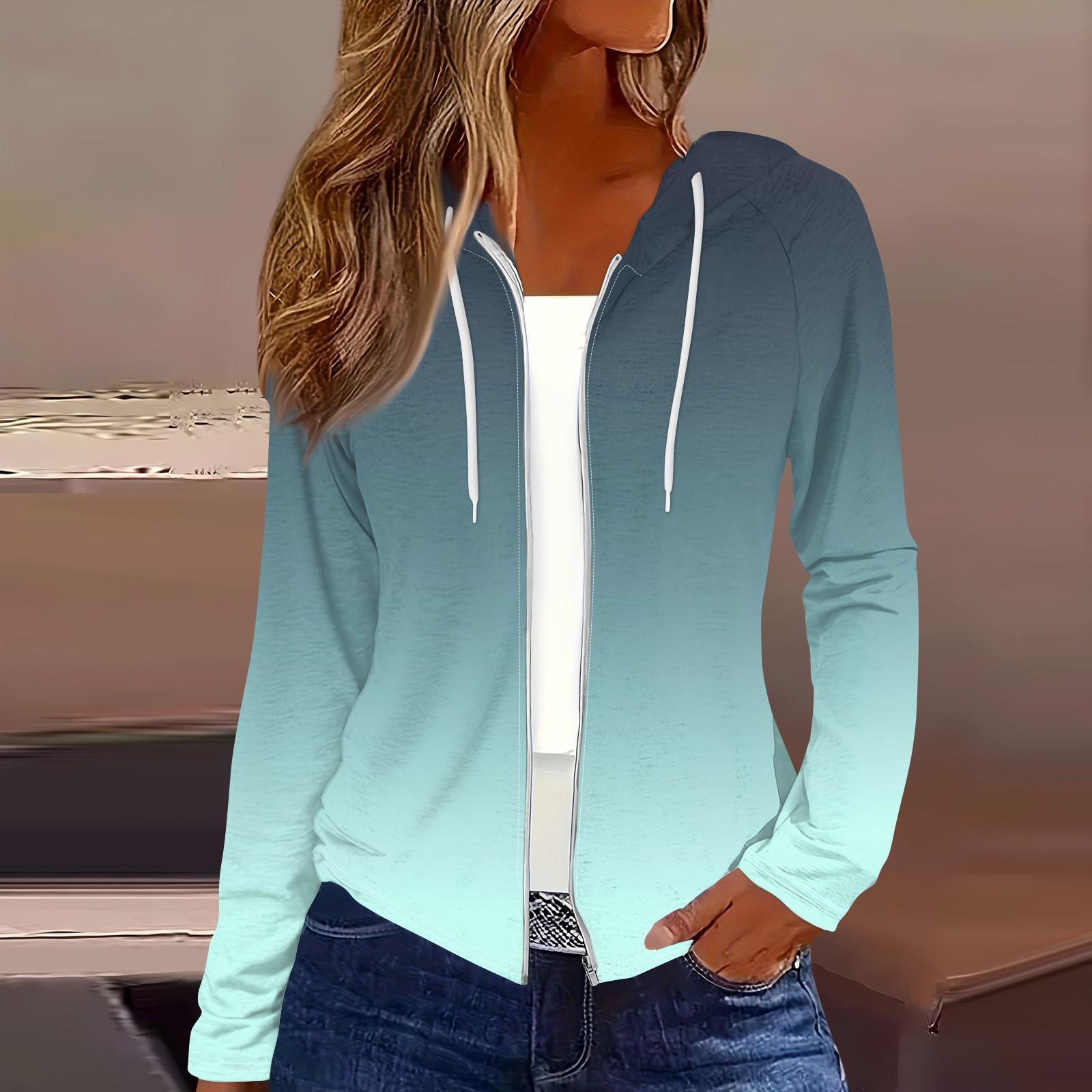 Женская мода повседневная застежка-молния с капюшоном и принтом с длинным рукавом толстовки пальто M 1930₽