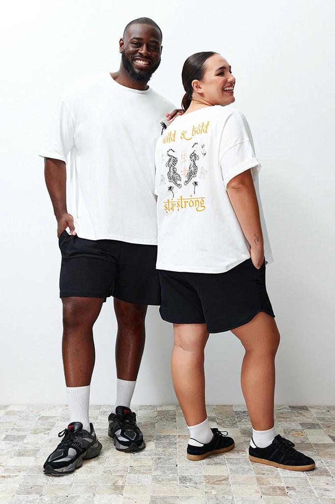 Women's Fashion Plus Size T-Shirt Crew Neck Short Orange Slit and Ruffle Detailed Boyfriend Knitted T-shirt