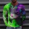 2023 Autumn Plus Size O-Neck Long Sleeve T-shirt Men's Clothing Men's T-shirt 3D Animal Print Top Casual Street Vintage T-shirt