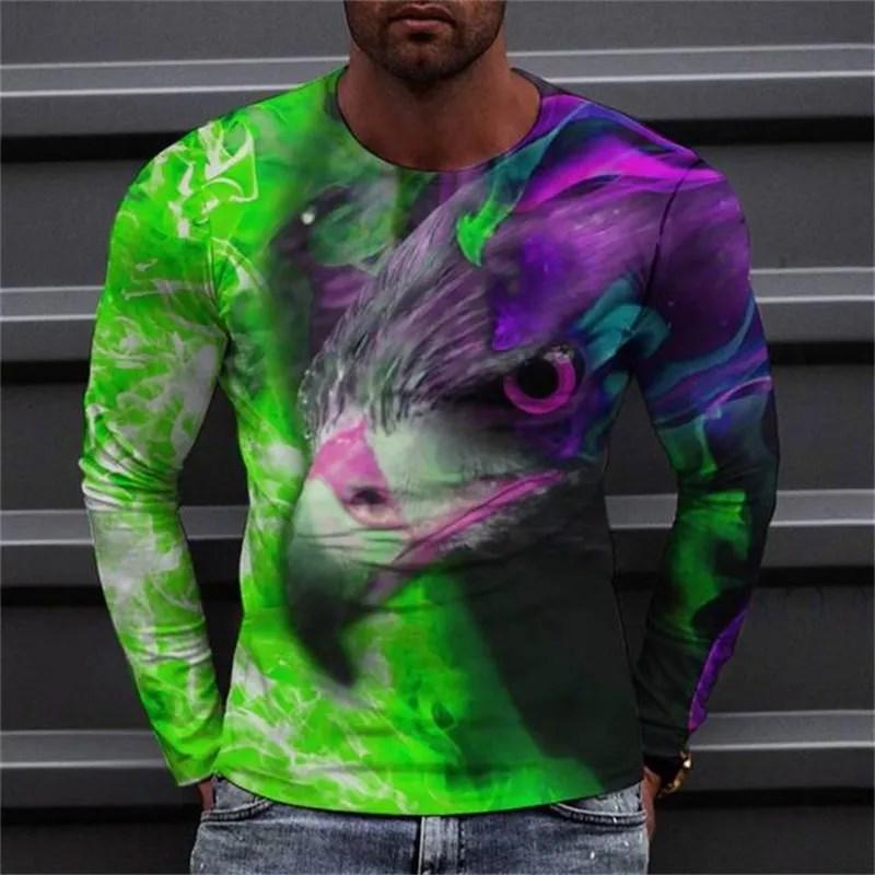 2023 Autumn Plus Size O-Neck Long Sleeve T-shirt Men's Clothing Men's T-shirt 3D Animal Print Top Casual Street Vintage T-shirt