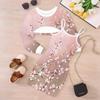 Girls Cartoon 2 Piece Outfits, Long Sleeve Crop Top + Spaghetti Strap Bodycon Dress, Mountain Scenery Print Party Dress Set