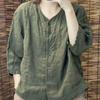 Women S Cotton Linen Loose V Neck 3 4 Sleeve Vintage Casual Blouse