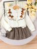 European & American Toddler Beige Long-sleeve Top + Skirt Set for Kids