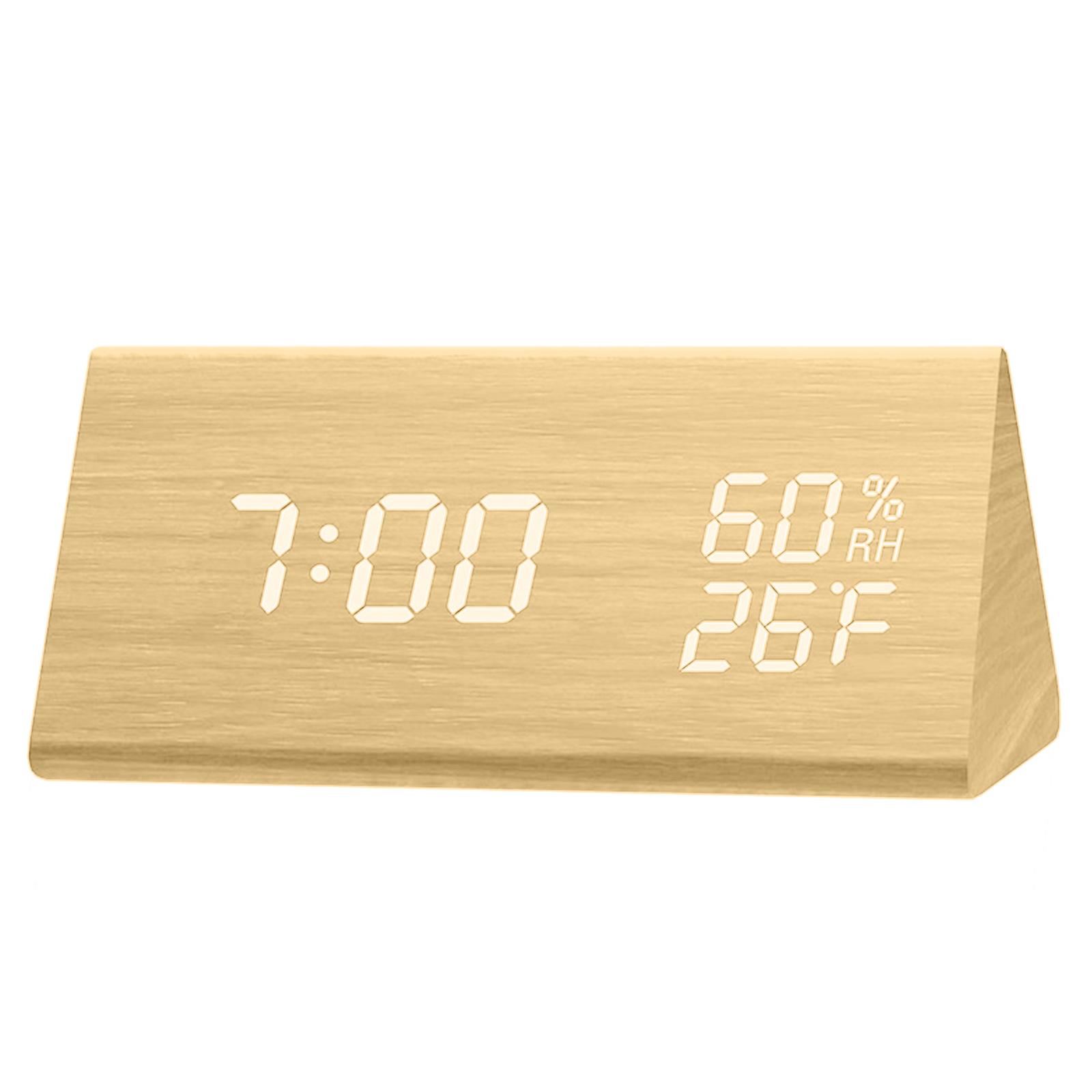 

Wooden Digital Alarm Clock 3 Alarm Settings 12 24h Temperature Display Triangular Table Clock For Office Bedside Bamboo#0