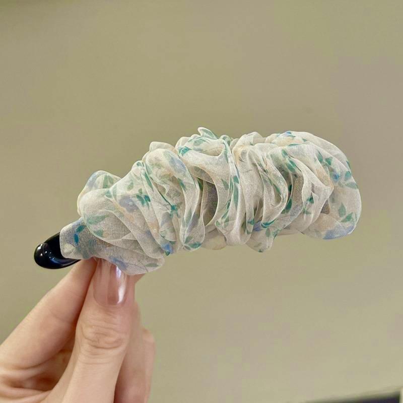 Korean-Style Polka Dot Colour-Block Pleated Printed Mesh Hair Clip For Women Fashionable Banana Clip Hair Accessory
