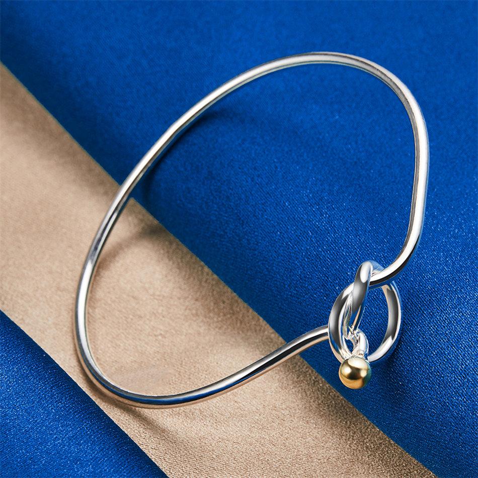 Elegant 925 Sterling Silver Simple Heart Knot Bracelet for Women, Fashionable Wedding and Party Accessories