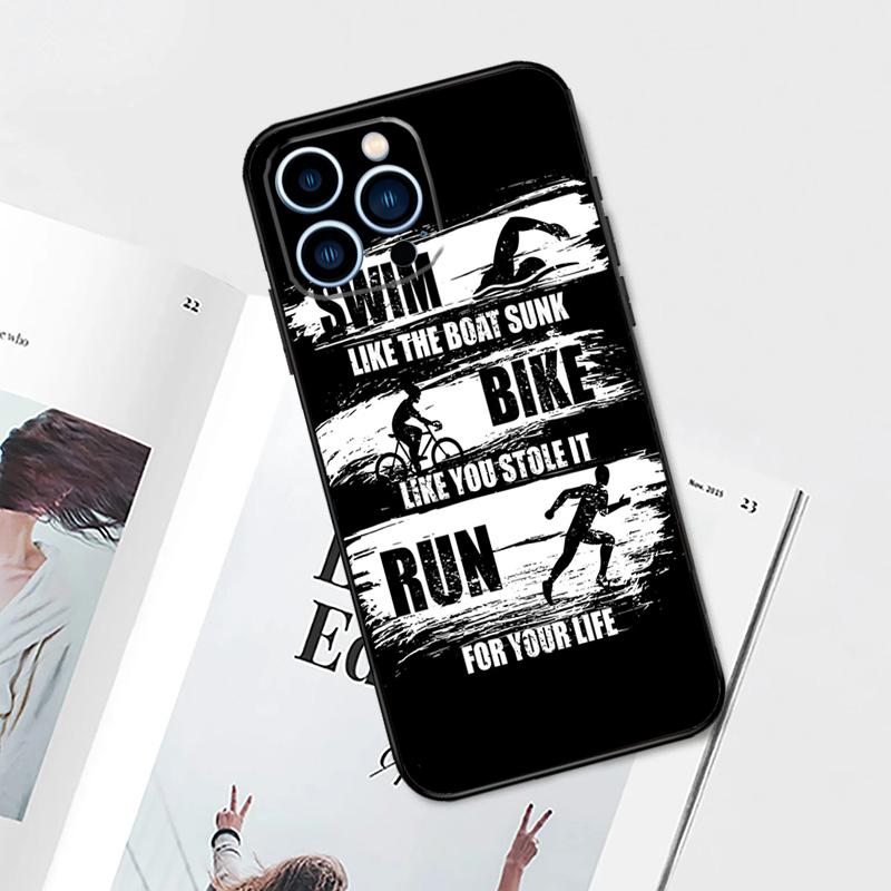 Swim Bike Run Triathlon Case For iPhone 17 Pro Max 14 11 15 16 Pro Max 13 12 mini 16 Plus 16e 17 Air Phone Cover