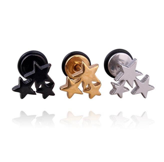 WKOUD Punk Stainless Steel Stud Earrings For Men Women Gothic Rockets Arrow Finger Cool Prevent Allergy Gold Black Puncture