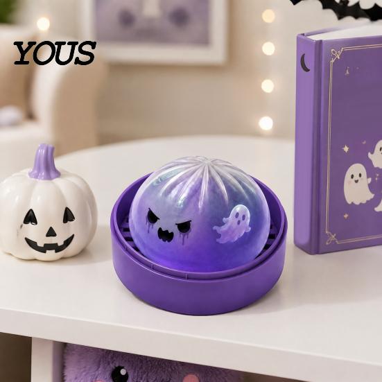 Stress Reliever with Storage Box 1/2/3Pcs Purple Ghost Dumpling Squeeze Toy, Halloween Steamed Bun Anxiety Relief Sensory Toys Clear Ball Fidget Toy